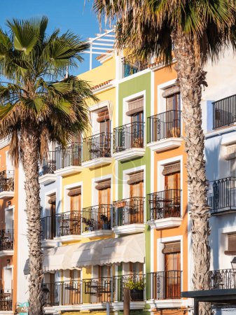 Photo for Villajoyosa, Spain; March 16th 2024: Beautiful facades with balconies in Villajoyosa village, Alicante province - Royalty Free Image