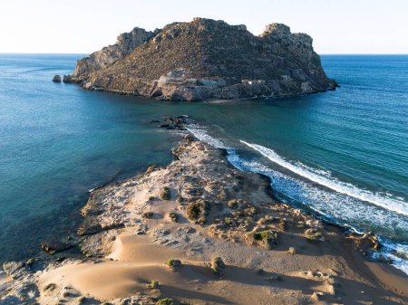 Photo for La playa amarilla beach and Isla del Fraile in Aguilas, Murcia - Royalty Free Image