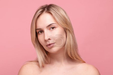 Photo for Portrait of a girl after the procedure of applying gel patches, facial skin care procedures - Royalty Free Image