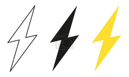 Ilustración de Conjunto de logotipo de rayo eléctrico vectorial aislado sobre fondo blanco para símbolo de energía eléctrica, póster, camiseta. Icono del trueno. Pictograma de tormenta. Flash. - Imagen libre de derechos