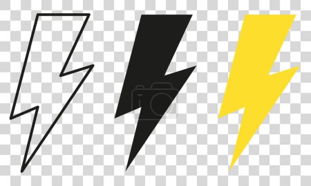 Ilustración de Conjunto de logotipo de rayo eléctrico vectorial aislado sobre fondo blanco para símbolo de energía eléctrica, póster, camiseta. Icono del trueno. Pictograma de tormenta. Flash. - Imagen libre de derechos