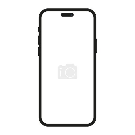 Illustration for Iphone 15 mockup with blank white screen in realistic, clay, flat vector, line style. mobile phone mockup front view. vector illustration. - Royalty Free Image