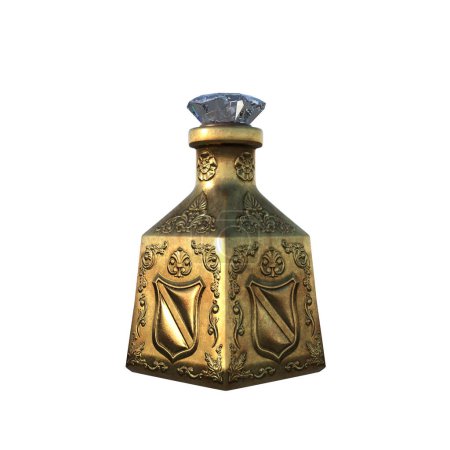 3d rendering golden iron potion flask isolated fantasy