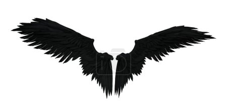 3d rendering black fantasy angel wings isolated