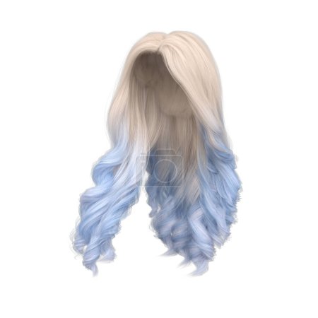 3d rendering blond and light blue wavy princess hair isolated