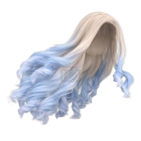 3d rendering blond and light blue wavy princess hair isolated