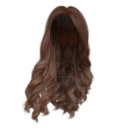 3d rendering mahogany dark ginger wavy princess hair isolated