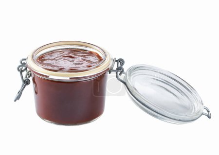 Photo for Glass jar of bbq sauce  isolated on white background. Grill sauce isolated. - Royalty Free Image