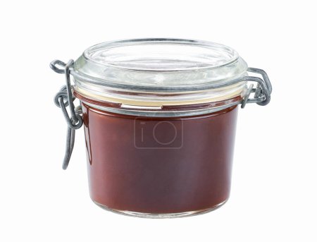 Téléchargez les photos : Glass jar of bbq sauce  isolated on white background. Grill sauce isolated. - en image libre de droit