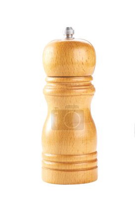 Photo for Wooden pepper mill standing isolated on a white background. pepper grinder isolated on a white background. - Royalty Free Image