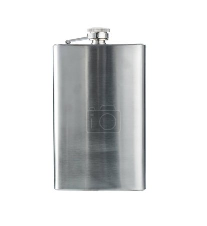 Photo for Hip flask alcohol container metal iron isolated on white background. Stainless hip flask isolated - Royalty Free Image