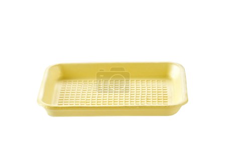 Foto de Yellow plastic box for design and logo, this can be used with a microwave oven with clipping path. yellow plastic plate or styrofoam food container isolated on white background. - Imagen libre de derechos