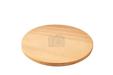 Foto de Wooden pizza board isolated on white background. Round wooden cutting board isolated on white background. - Imagen libre de derechos