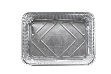 Foto de Aluminum food box disposable isolated on white background, top view. - Imagen libre de derechos