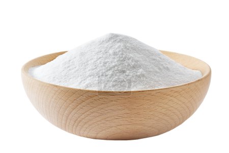 Photo for Baking soda in a wooden bowl isolated on white background. - Royalty Free Image