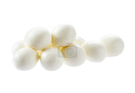 Foto de Montón de bolas de queso mozzarella bebé aislado sobre un fondo blanco, camino de recorte y plena profundidad de campo. - Imagen libre de derechos