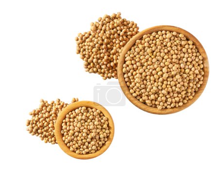 Foto de Soybeans in a wooden bowl isolated on white background flat lay. - Imagen libre de derechos