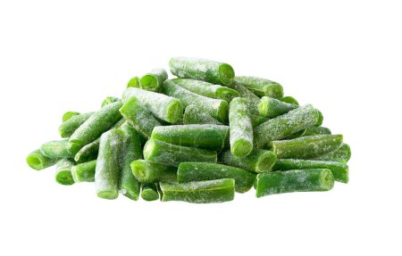 Photo for Deep freezing of vegetables. Frozen food vegetables. Frozen green beans. frozen bunch of cut string beans isolated on a white background. - Royalty Free Image