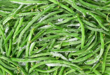 Téléchargez les photos : Légumes congelés pour cuire la texture des haricots verts. haricots congelés sont des haricots verts. - en image libre de droit