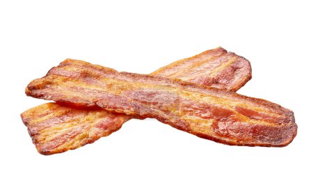 Photo for Two fried bacon rashers isolated on white background. - Royalty Free Image