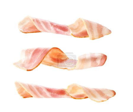 Photo for Smoked bacon strips, isolated on white background. Slices of smoked bacon isolated on white background. - Royalty Free Image