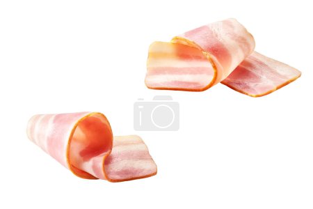 Téléchargez les photos : Bandes de bacon fumé, isolées sur fond blanc - en image libre de droit