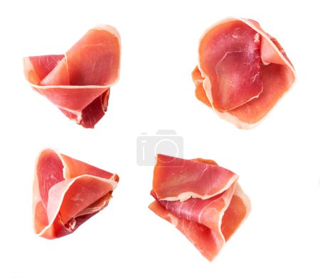 Photo for Parma ham prosciutto isolated on white background top view. - Royalty Free Image