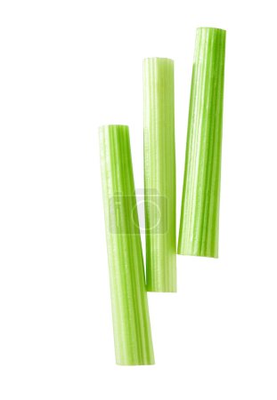 Photo for Fresh green celery sticks isolated top view. celery stalk isolated on white background, clipping path. - Royalty Free Image