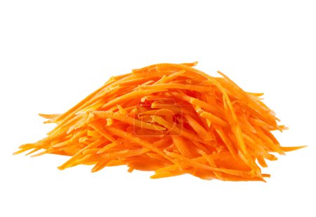 Photo for Pile of grated carrots on white background. - Royalty Free Image