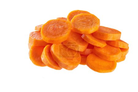 Photo for Pile sliced carrots isolated on white background. - Royalty Free Image
