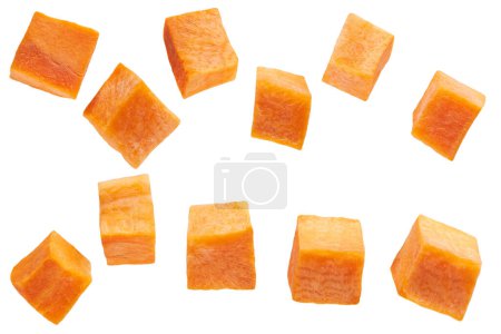 Photo for Diced organic carrots isolated on white background. diced carrots. - Royalty Free Image