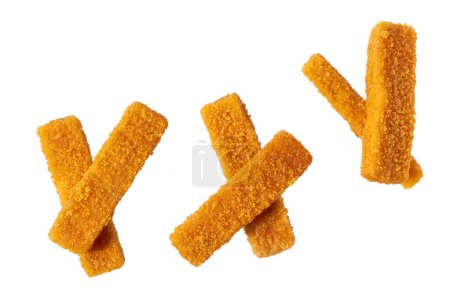 Photo for Crispy breaded deep fried fish fingers with breadcrumbs isolated on white background. some fish sticks on an isolated white background. - Royalty Free Image