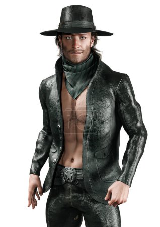 Sehr fittes und muskulöses Cowboy-Männchen-Modell für Buchumschläge
