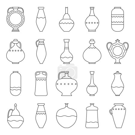 Illustration for Outline vases and pots collection. Set ceramic jar in minimalist linear style. Vector illustration with bowl for liquids of various shapes. Vase pottery with decorative elements - Royalty Free Image
