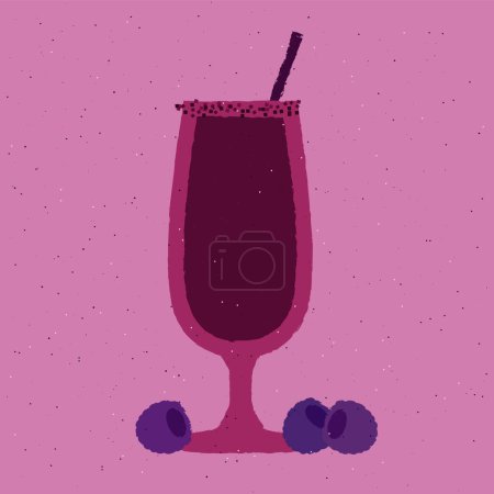 Dark red cocktail with sugar, blackberry. Mulled wine in stemware glass. Hot drink. Alcohol drink for bar. Cold liquid in hurricane glass. Non-alcoholic beverage. Flat vector illustration with texture