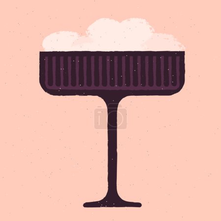 Dark cocktail with whipped cream. Wine drink in margarita glass. Milkshake. Refreshing liquid. Alcohol drink for bar. Flat vector illustration with texture