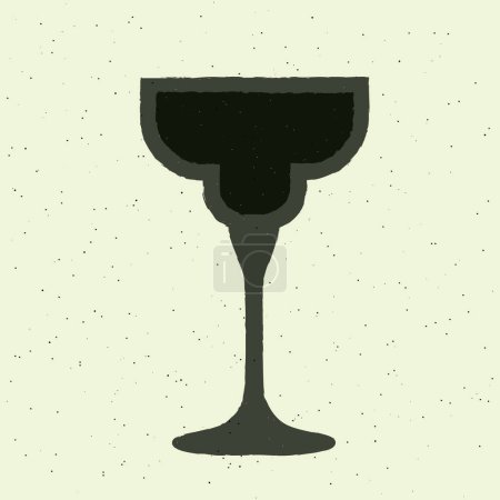 Black cocktail. Dark drink in margarita glass. Black pearl cocktail. Refreshing liquid. Alcohol drink for bar. Flat vector illustration with texture