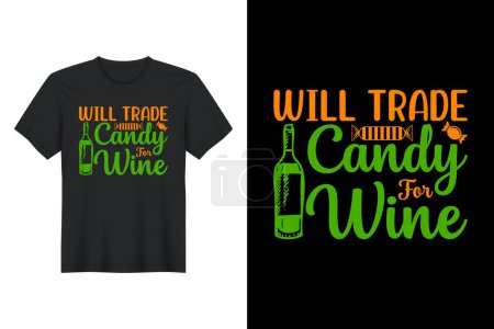 Ilustración de Cambiará caramelo por vino, diseño de camisetas de Halloween - Imagen libre de derechos