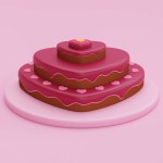 3d Heart-shape chocolate cake isolated on pink background. Element decor for Valentine's Day, Mother's Day or birthday. 3d rendering