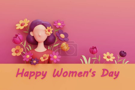 Photo for International Women's Day. 8 march. Cute women with flowers. femininity, diversity. Mother's Day. 3d rendering - Royalty Free Image