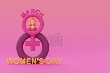 Photo for International Women's Day. 8 march. Cute woman with Number 8, female sign, hearts and flowers. femininity, diversity. Mother's Day. 3d rendering - Royalty Free Image
