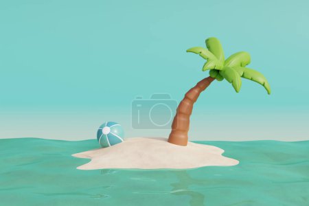 Téléchargez les photos : Plage tropicale d'été par une journée ensoleillée avec cocotier. Vacances d'été. Rendu 3d - en image libre de droit