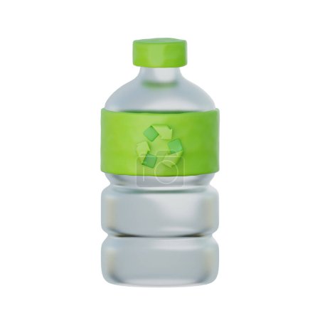 Foto de 3d botella de plástico con símbolo de reciclaje. Día mundial del medio ambiente, respetuoso del medio ambiente, estilo de dibujos animados, 3d renderizado. - Imagen libre de derechos