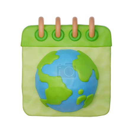 Foto de Mundo 3d globo con calendario. Día mundial del medio ambiente, respetuoso del medio ambiente, estilo de dibujos animados, 3d renderizado. - Imagen libre de derechos