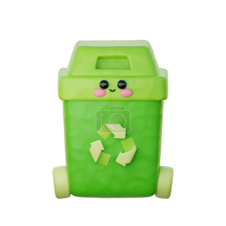 Téléchargez les photos : Poubelle de recyclage 3d avec bouteille en plastique. Journée mondiale de l'environnement, Eco friendly, dessin animé, rendu 3D. - en image libre de droit