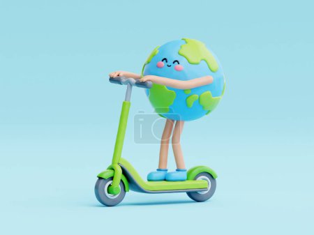 Photo for 3D cute earth cartoon character, world Environment day, save planet and energy, eco friendly, 3d rendering - Royalty Free Image