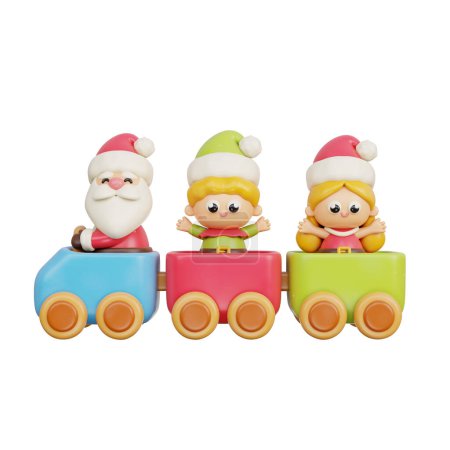 Téléchargez les photos : Train de jouets de Noël 3D avec Père Noël et enfant, Joyeux Noël et bonne année, rendu 3d - en image libre de droit