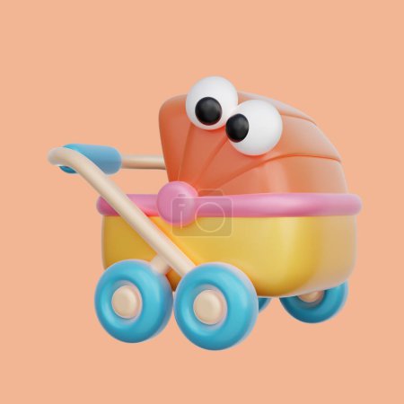 Téléchargez les photos : Poussette bébé 3D, éléments Bébé mignon, rendu 3d. - en image libre de droit