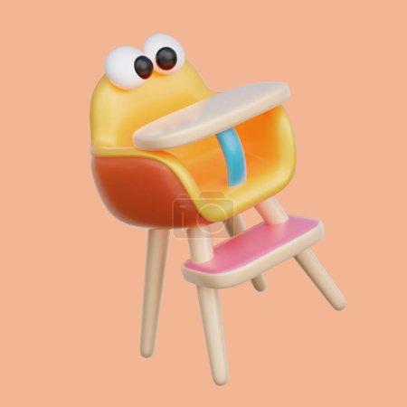 Téléchargez les photos : Chaise haute Bébé 3D, éléments Bébé mignon, rendu 3D. - en image libre de droit