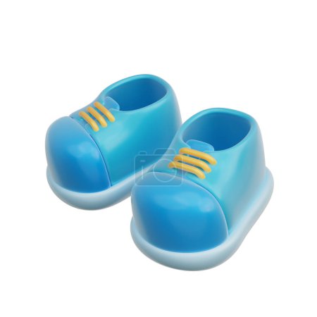 Téléchargez les photos : Chaussures de bébé bleu 3D, révélation du genre bébé, C'est un garçon, fête d'anniversaire, rendu 3d - en image libre de droit